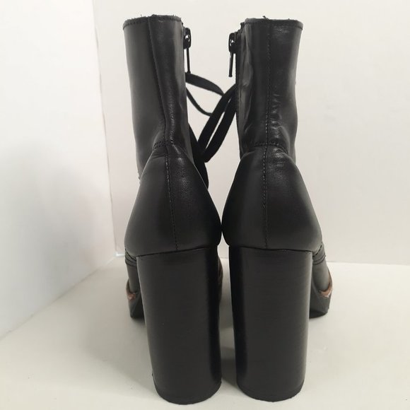 Chelsea & Violet Lexie Leather Lace-up Chunky Block Heel Combat Boot Black 8.5 - Picture 8 of 10